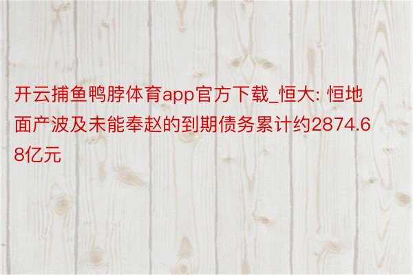 开云捕鱼鸭脖体育app官方下载_恒大: 恒地面产波及未能奉赵的到期债务累计约2874.68亿元