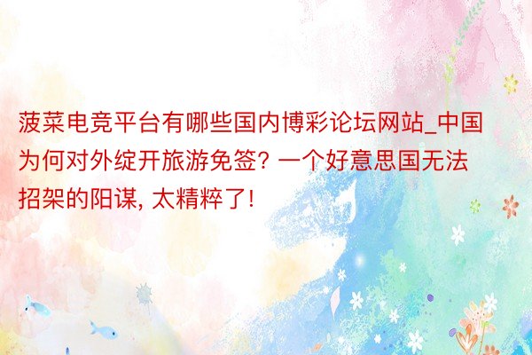 菠菜电竞平台有哪些国内博彩论坛网站_中国为何对外绽开旅游免签? 一个好意思国无法招架的阳谋, 太精粹了!